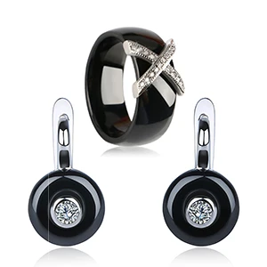 Black Sets Jewelry 8 мм X кольца с крестом и серьги-гвоздики для женщин, модные ювелирные изделия, никогда не выцветает, гладкий керамический Ювелирный Набор для свадебной вечеринки - Окраска металла: Black Sets Jewelry