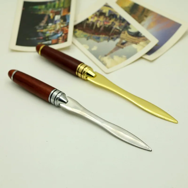 Ретро деревянная ручка открывалка для букв из нержавеющей стали с открывающимся буквенным принтом золотого и серебряного цвета, открывалка для портфели для офиса, бизнес-подарки, нож S18165