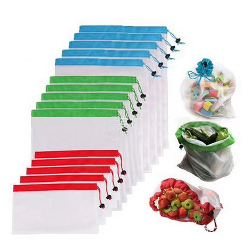 

Reusable Produce Mesh Bags Washable Eco Friendly Bags for Grocery Shopping Storage Fruit Vegetable Toys 12/15pcs