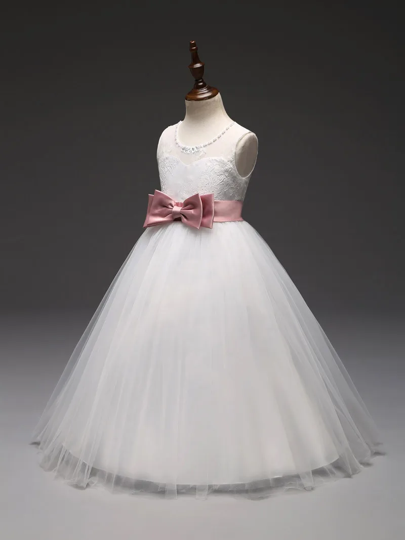 2018 New White Princess Dress Girls Costumes Lace Party Wedding Gown Long Kids Dresses For Girls 10 Years Tulle Children Dresses (4)