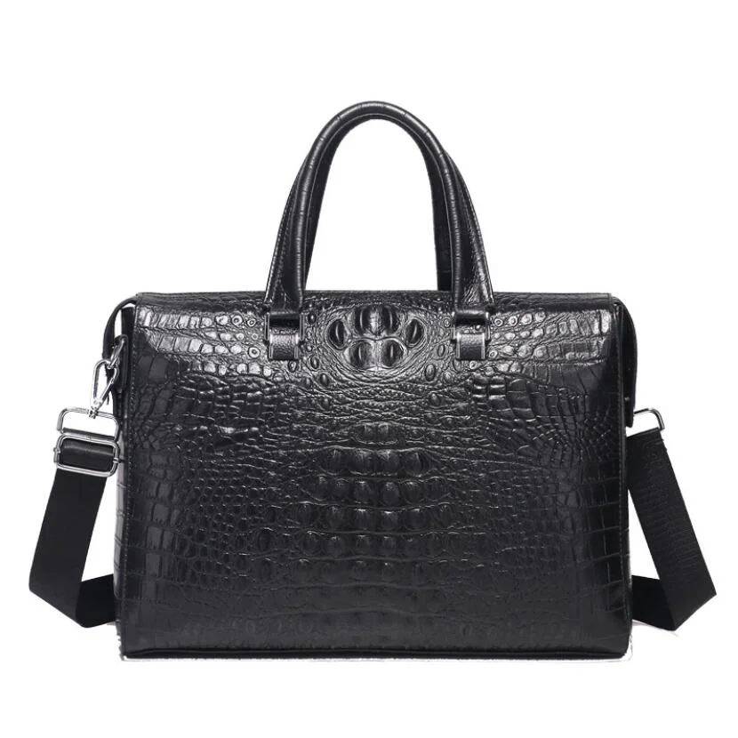 

New Brand Men Real Leather Handbag Zipper Mens Business Briefcases Alligator Pattern Cowhide Soft Handle 14" 15" Laptop Bags