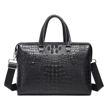 

New Brand Men Real Leather Handbag Zipper Mens Business Briefcases Alligator Pattern Cowhide Soft Handle 14" 15" Laptop Bags