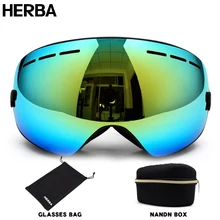 New HERBA  brand ski goggles Ski Goggles Double Lens UV400 Anti-fog Adult Snowboard Skiing Glasses Women Men Snow Eyewear