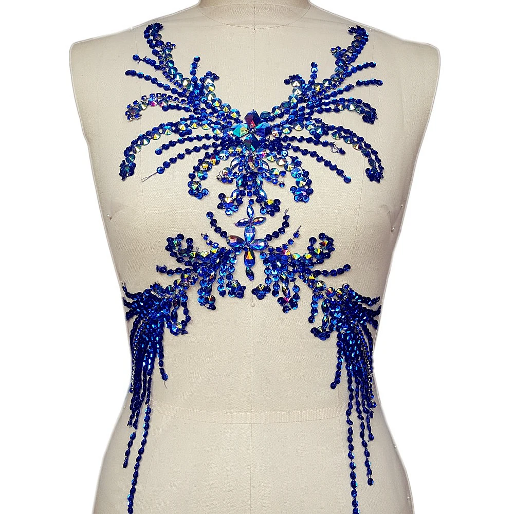 ROyal Blue 28x52cm Beaded Applique Diy Rhinestones Stone Strass Wedding