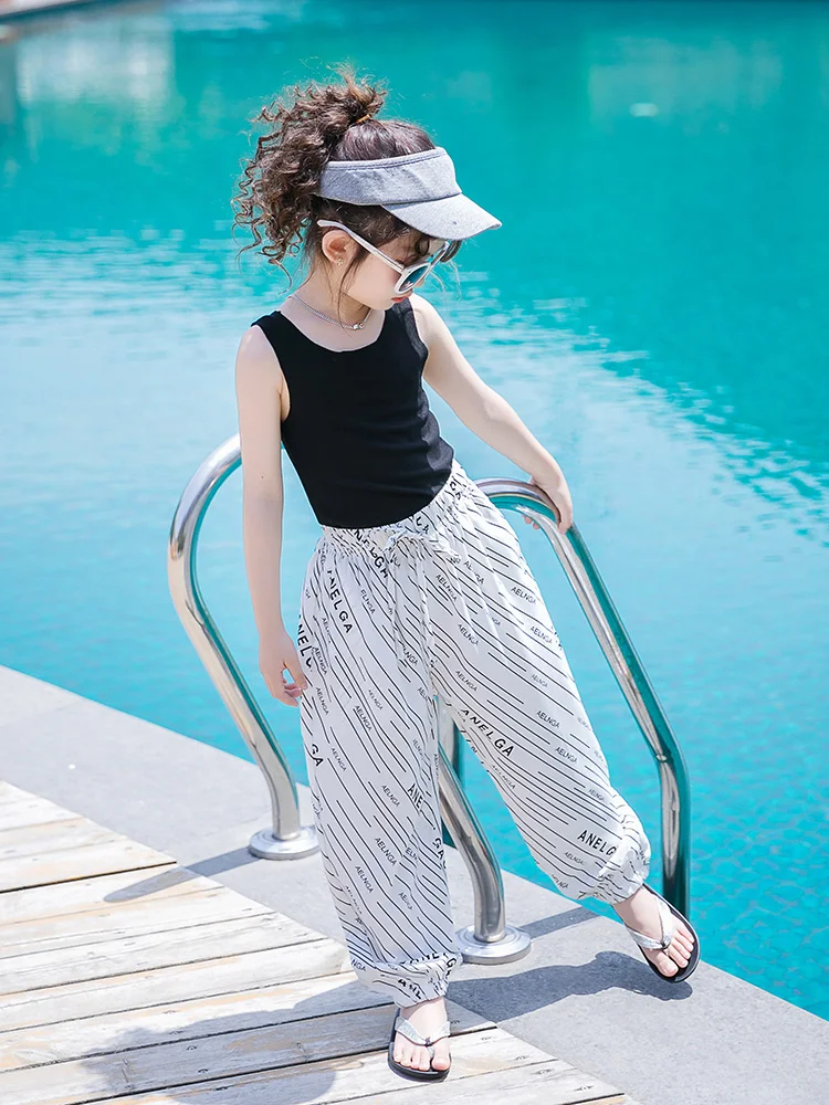 

Children's clothing girls summer suit 2019 new fashionable foreign children's wide leg pants in the big boy two sets of tide