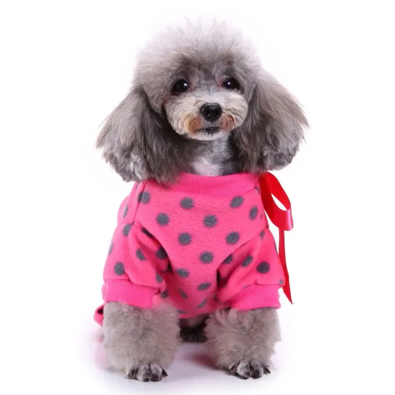 Милая собака флисовые пижамы ленты в горошек собака пальто мягкие пижамы Зимняя одежда S-XL Маленький Средний Большой чихуахуа