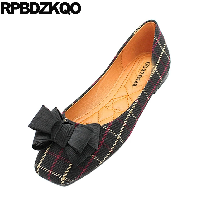 Glissement Mignon Avec Chinois Dames Arc Pas Taille Peu Plus Plaid La noir Femmes Cher Sur Chaussures Bout Bowtie Noir Grand Appartements Apricot Respirant Carré AvwTwn78q
