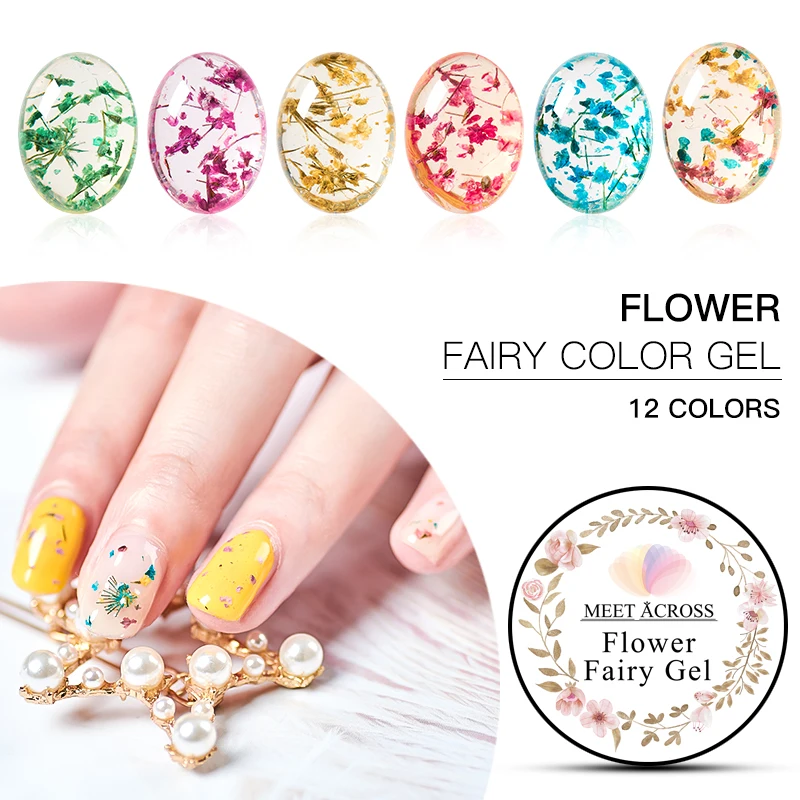 

MEET ACROSS 5ml Flowers Gel Nail Polish Natural Dried Flower Gel Colorful Soak Off UV Painting Nail Art Gel Varnish