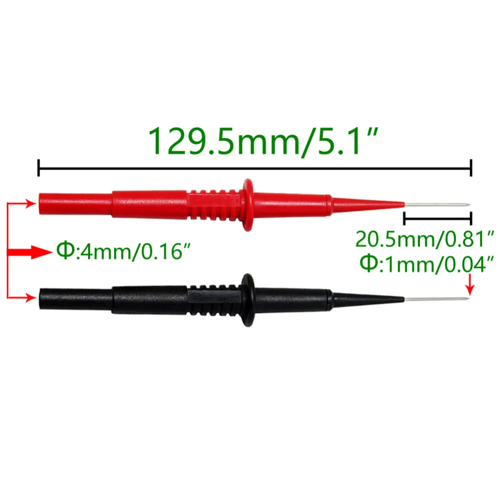 AideTek два 20155 острых и твердых иглы из нержавеющей стали Тестовые провода для DMM мультиметр CE CATII 600 V Макс. 1A 4 мм гнездо 201552 ПК