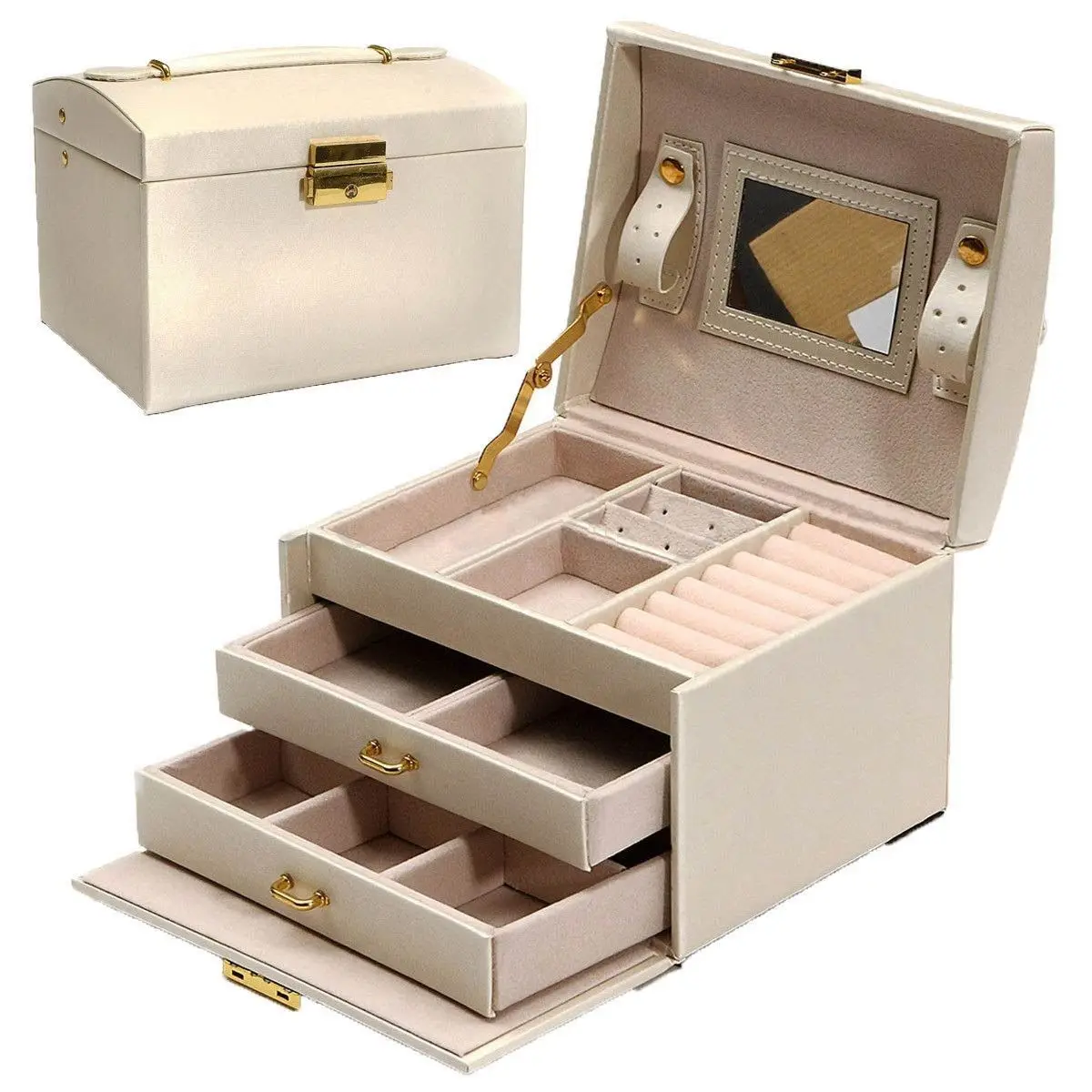 

Large Jewellery Box Armoire Dressing Chest with Clasps Bracelet Ring Organiser