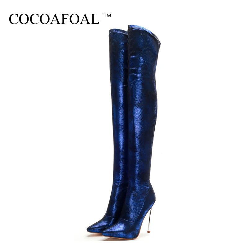 COCOAFOAL Winter Women's Over The Knee Boots Leopard Print Sexy High Woman Plus Size Blue Thigh Fashion | Обувь