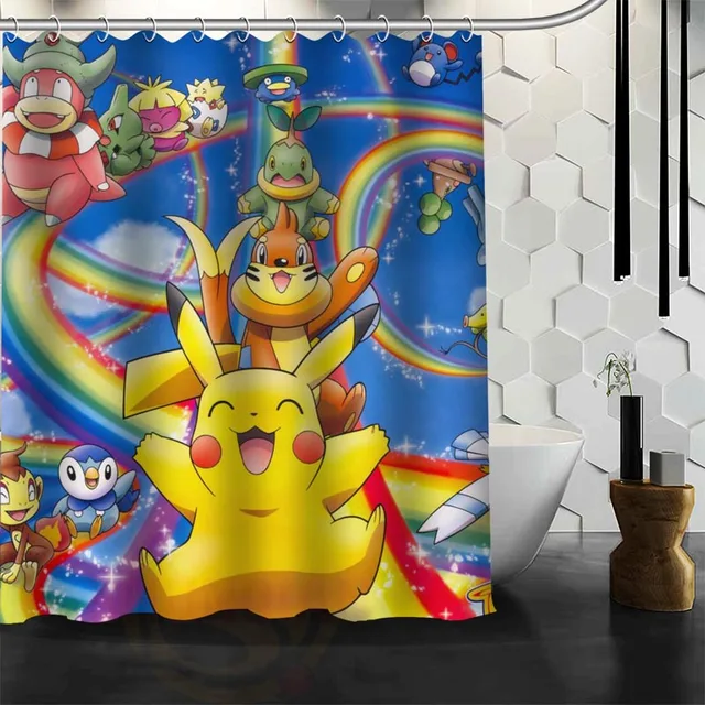 Custom Pokemon Pikachu Waterproof Fabric Bath Shower Curtain