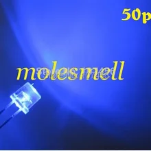 50 шт. 5 мм Flat Top синий светодиод(3000MCD) 5 мм прозрачный LED 5 мм Большой/широкоугольный LED 5 мм с плоским носком синие светодиоды