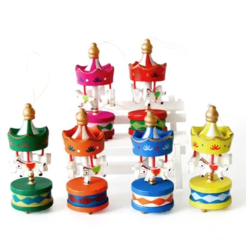 

6 Pcs/Set Christmas Ornaments Cute Carrousel Merry-go-round Wood Craft DIY Home Desktop Decoration For Kids Toys Gifts TSH Shop
