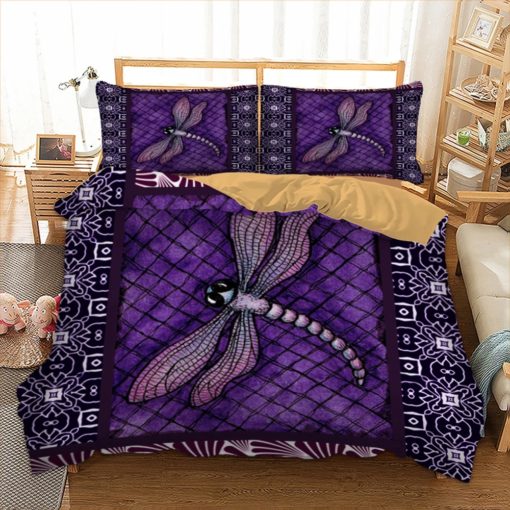 Purple Dragonfly Bedding Set Duvet Cover With Pillowcases Twin