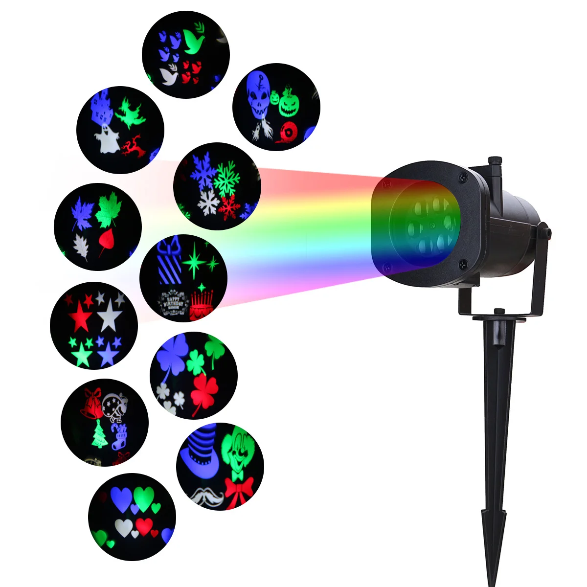 

Christmas AC100-240V 6 LED lights Stage Lighting Effect Projection Light + 12 Theme Card +Ground Stake EU/UK/US/AU Plug Colorful