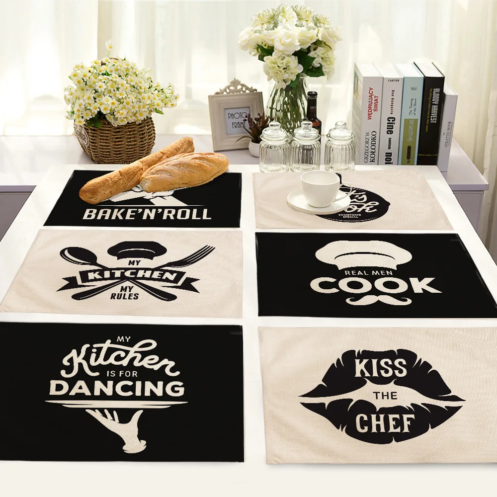 

New Fashion Kitchen Stuff Pattern Dinner Table Mat Cotton Linen Placemat for Dining Table Drink Coasters Tea Party Decorations