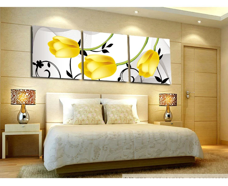 

Drop sales ! Painting yellow tulip flower 3 pieces Canvas Prints Classical Painting Picture Printed On Canvas without frame H015