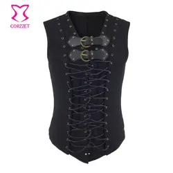 Men Steampunk Double Breasted Vest Black Leather Sleeveless Lace Up Victorian Gothic Corset Waistcoat Vest Vintage Jackets Coats Men Steampunk Double Breasted Vest Black Leather Sleeveless Lace Up Victorian Gothic Corset Waistcoat Vest Vintage Jackets Coats
