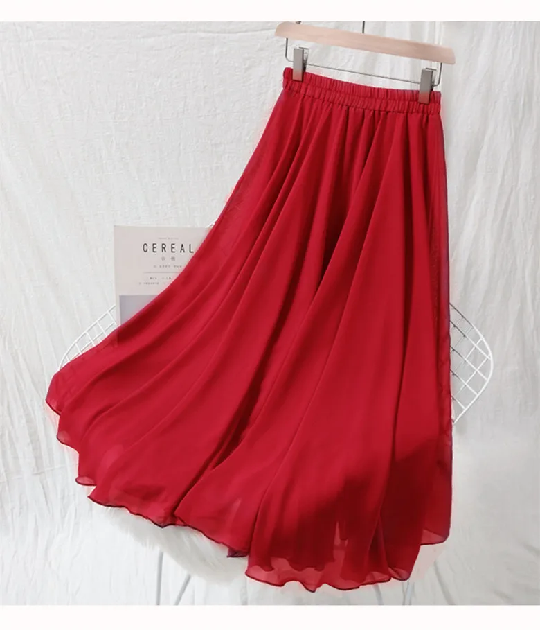 Двухслойные весенне-осенние женские большие размеры 6XL 7XL длинные гофрированные шифоновые юбки винтажные женские летние макси вечерние юбки 10 цветов