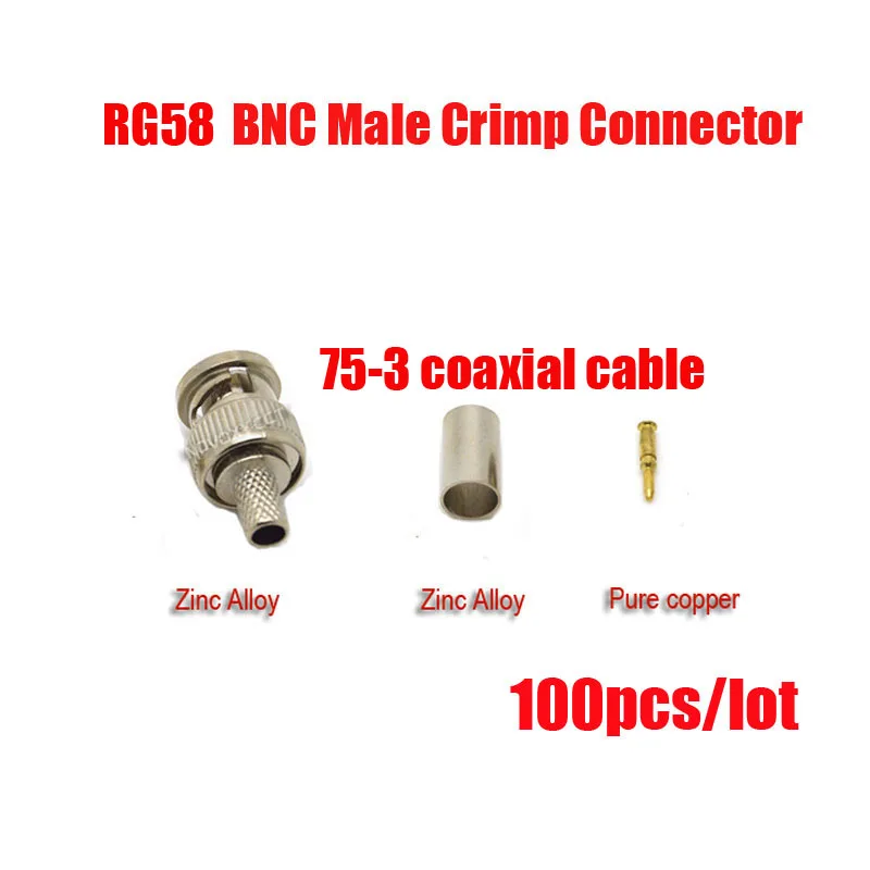 Free shipping 100PCS/Lot BNC male crimp plug for 75-3 RG58 coaxial cable, RG58 BNC Connector 3-piece crimp connector plugs RG58 Free shipping 100PCS/Lot BNC male crimp plug for 75-3 RG58 coaxial cable, RG58 BNC Connector 3-piece crimp connector plugs RG58