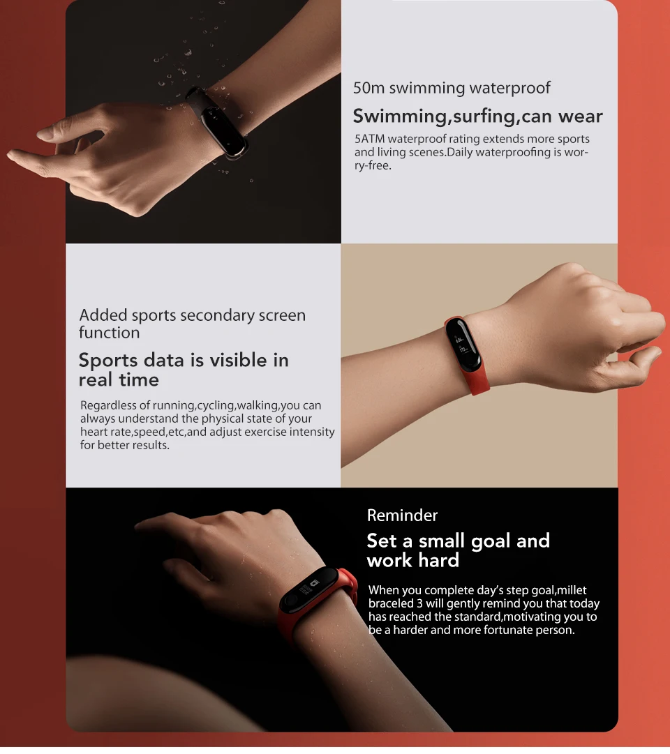 Xiaomi mi-браслет 3 Xio mi пульсометр Bluetooth 4,2 умный спортивный браслет OLED mi band 3 Smartband разноцветные ремни