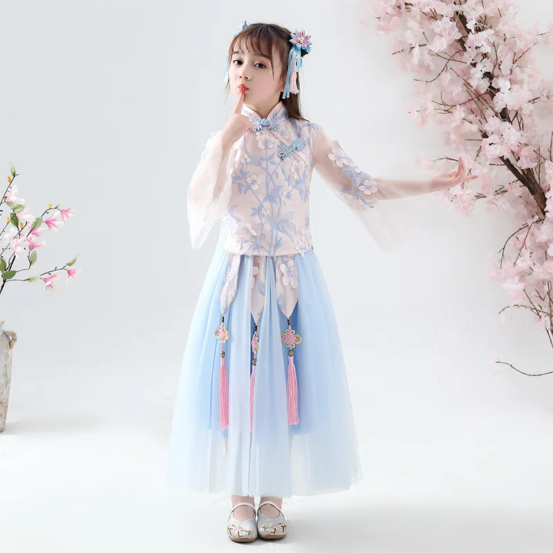 

Fairy Summer Dress Chinese Style Children's Party Dress Han Dress Sky Blue Girl's Ancient Style Dress