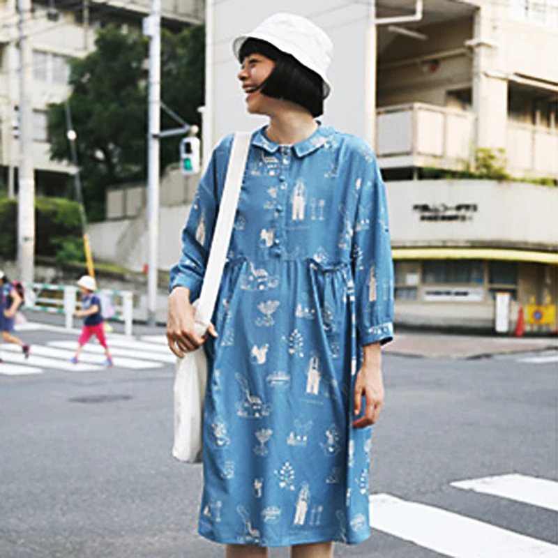 

2018 Spring Women Chiffon Dress Oversized Chic Printed Preppy Style Long Sleeve Peter Pan Collar Autumn Girl's Chiffon Dresses