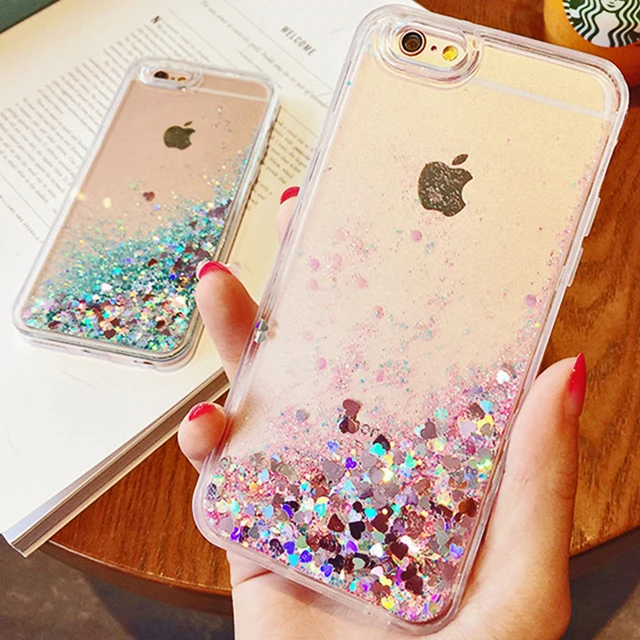 Cheap Love Heart Glitter Dynamic Liquid Quicksand Cases for iPhone 6 Cases 5 5s SE 6s Plus for iPhone 7 Case 7 Plus Soft Silicon Case