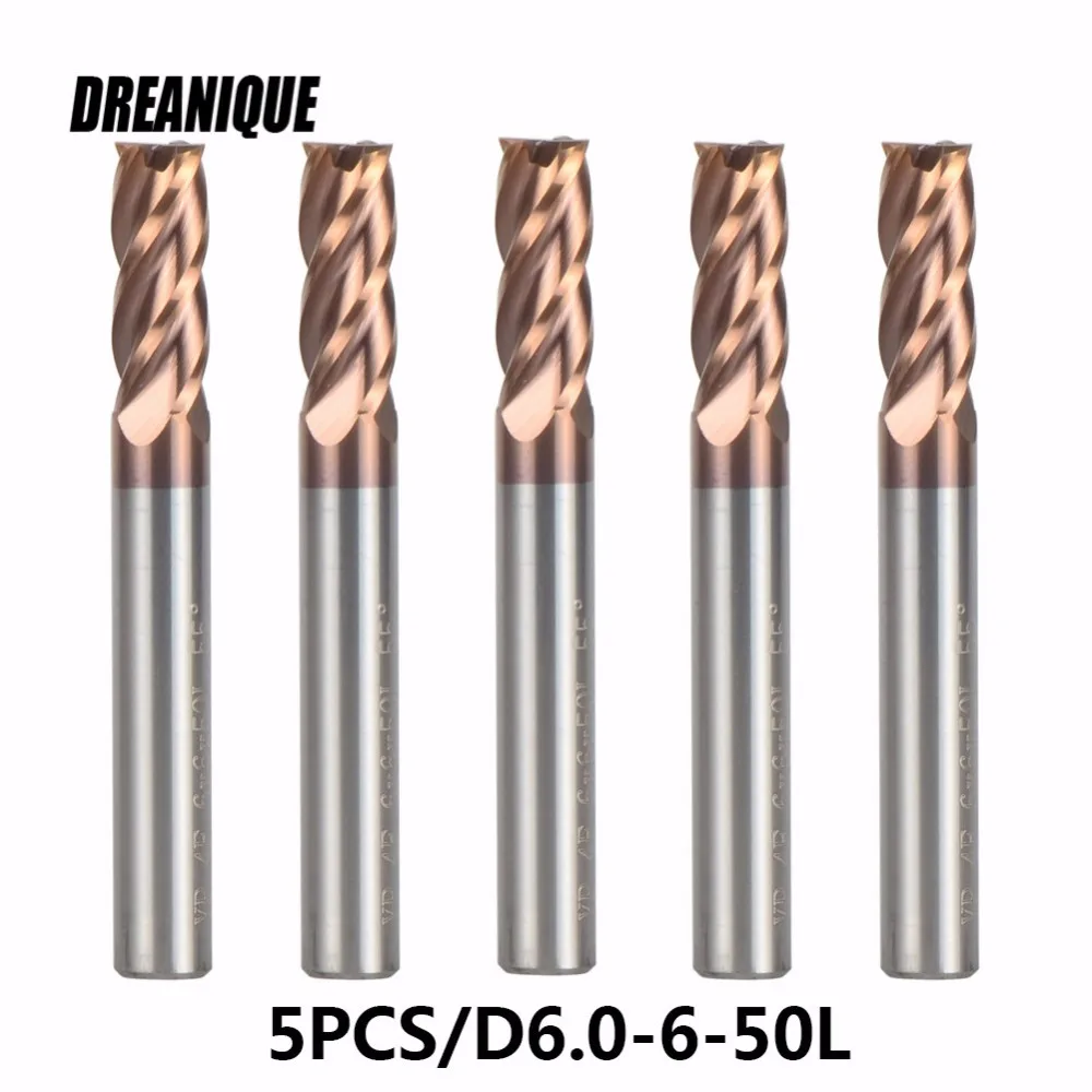 

High Quality Tungsten Steel End Mills 5pcs/lot D6-6-50 4 Flute Flattened Head Cutters End mills TiALN Coated Tools Free Shipping