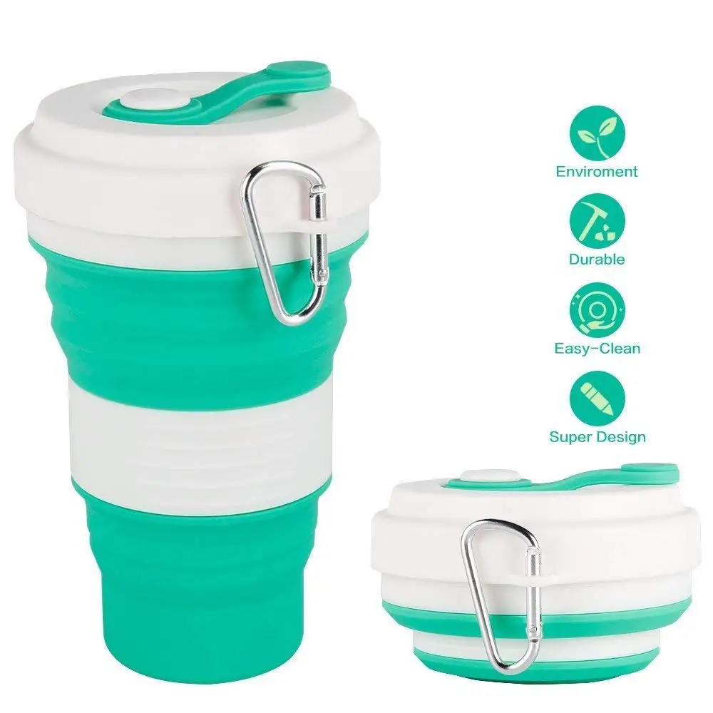 

550ml Travel Cup Mug Collapsible Silicone Cup With Lid Floding Lightweight Water Coffee Drinking Mug Camping Hiking BPA Free
