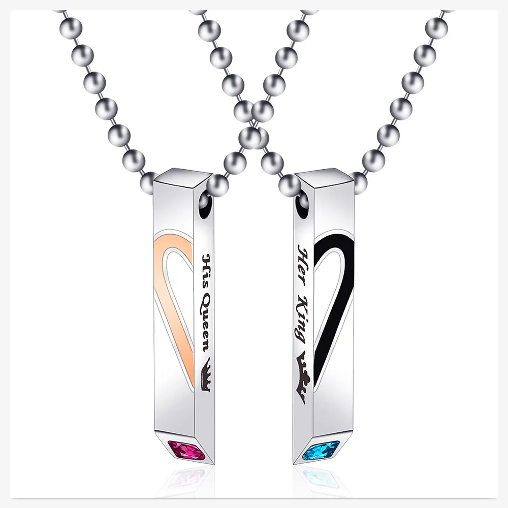 

New Necklaces & Pendants Her King and His Queen Titanium Couple Necklace Stainless Steel Pendant Gifts
