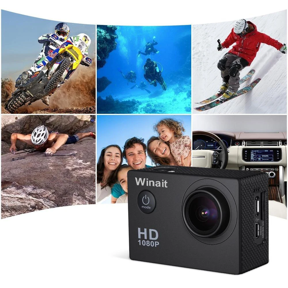 Winait Full HD 1080 P спортивная водоотталкивающая Камера GoPro видео Регистраторы возможностью погружения на глубину до 30 м подводный 2," ЖК-дисплей Дисплей мини спортивный DVR TF карты памяти максимум до 32 Гб