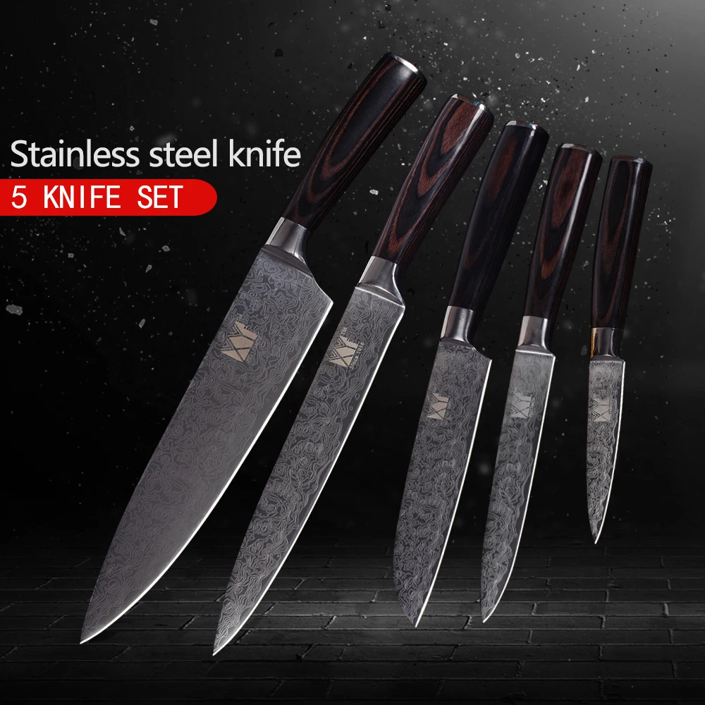 

XYj Sharp Kitchen Knives 5-piece Set 3.5, 5, 5, 8, 8 inch 7Cr17Mov Stainless Steel Knives no distortion Handle Cooking Tools