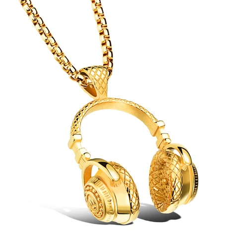 Хип-хоп ювелирные изделия мужские ожерелья из нержавеющей стали музыкальные наушники кулон ожерелье s модные крутые подарки мужские s ювелирные изделия Collier - Окраска металла: Gold necklace