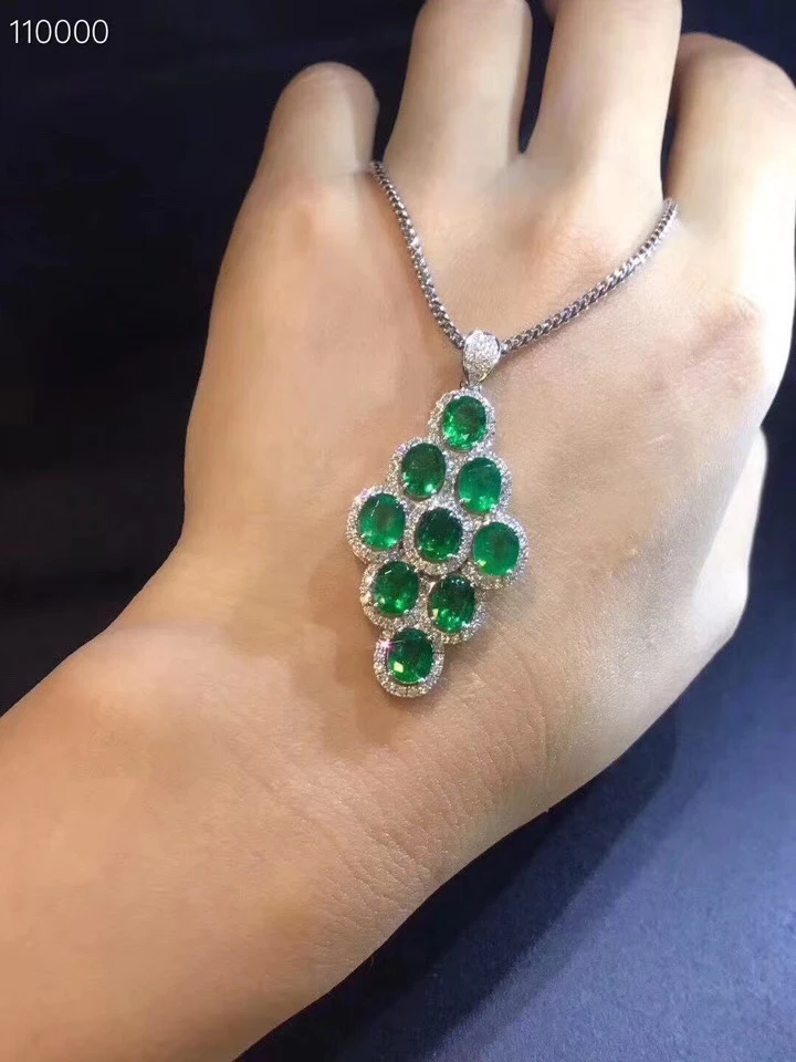  Élégant beau cercle de losange naturel vert émeraude gem pendentif naturel pierre gemme pendentif S