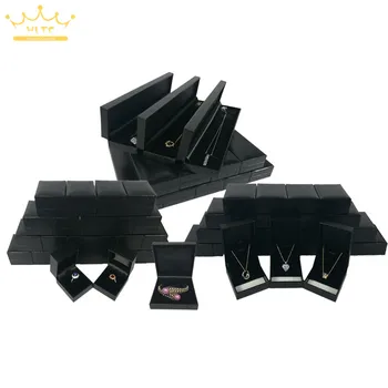 

Wholesale High Quality 100pcs/lot Jewelry Gift Box Leatherette Black Velvet Insert Black Leather Storage box Ring Pendant Casket