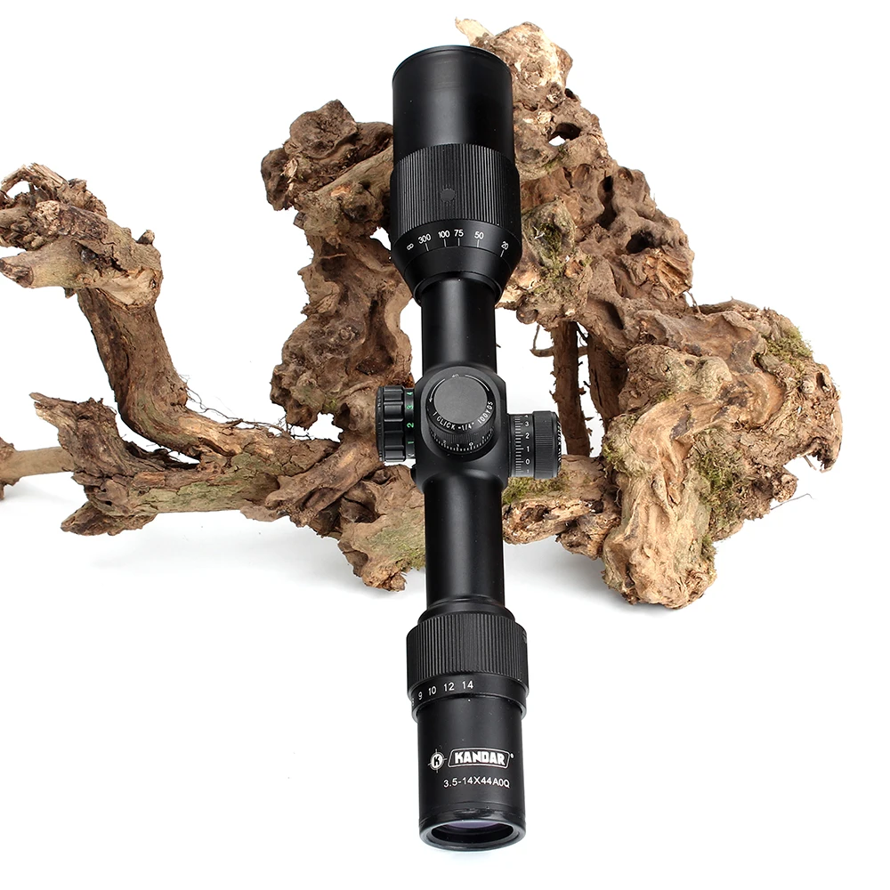 KANDAR 3.5-14X44 AOQ First Focal Plane Hunting Riflescopes Red Green Illuminated P4 Glass Etched Reticle Turrets Lock Scope (8)