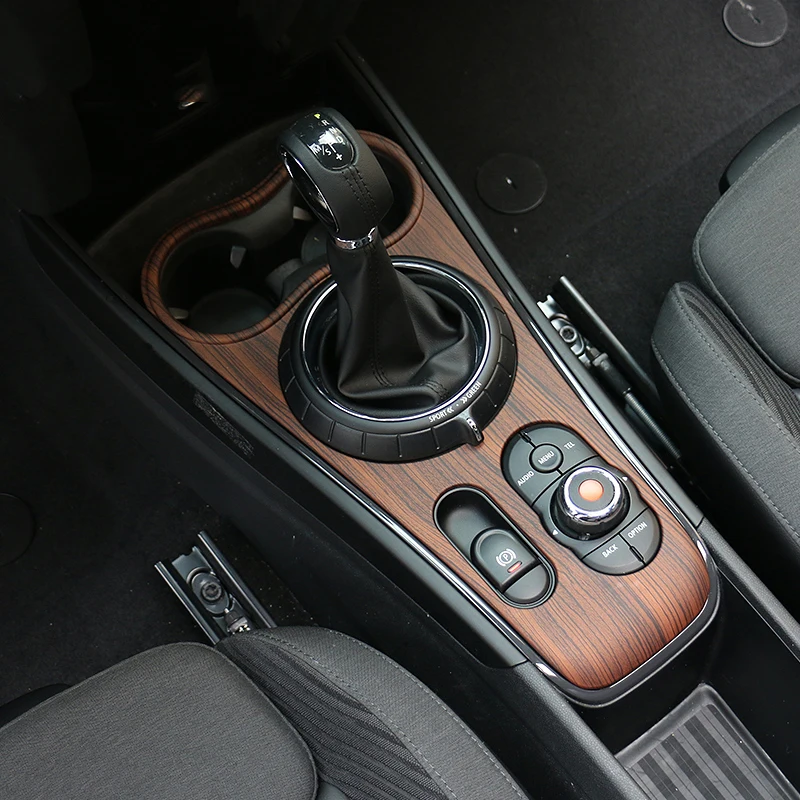 Wood Grain Car Interior Mouldings Center Console Gear Shift Panel ABS Stickers Cover For Mini