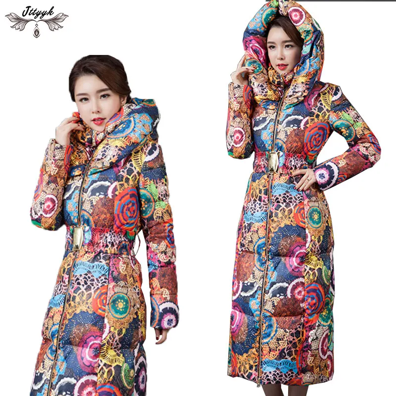 

Ukraine Winter Jacket Women Down Parka Long Thick printed cotton-padded coat Winter Women Down jacket Female Warm outwear LJ459