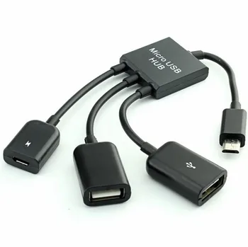 

200pcs/lot* 3 in 1 micro usb OTG Hub Cable Connector Spliter 3 Port USB Power Charging Charger adapter For Tab pad mp3