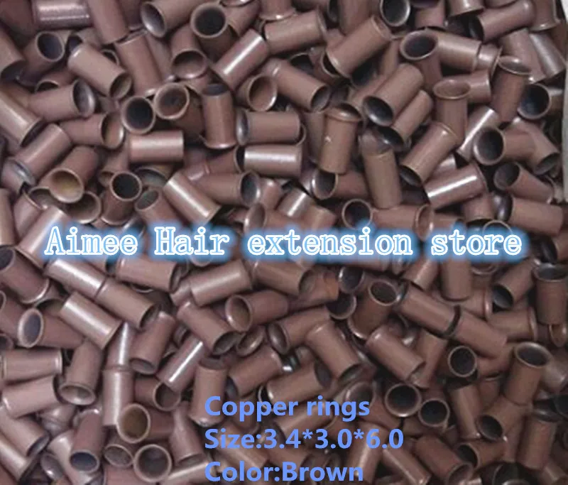 3,4*3,0*6.0mm5# Brown1000pcs/уп медные развальцованные кольцо легко замки/медная трубка на микро-петлях, проволочных гвоздей/шарик для необрезанные волосы для наращивания