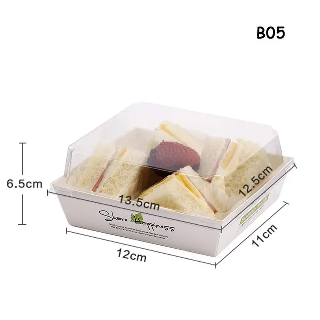 Disposble Sandwich Cardboard Bread Box Puffs Transparent Lid Packing