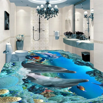 

beibehang 3d flooring Modern minimalist floor painting dolphin underwater world wallpaper for walls 3 d papel de parede behang