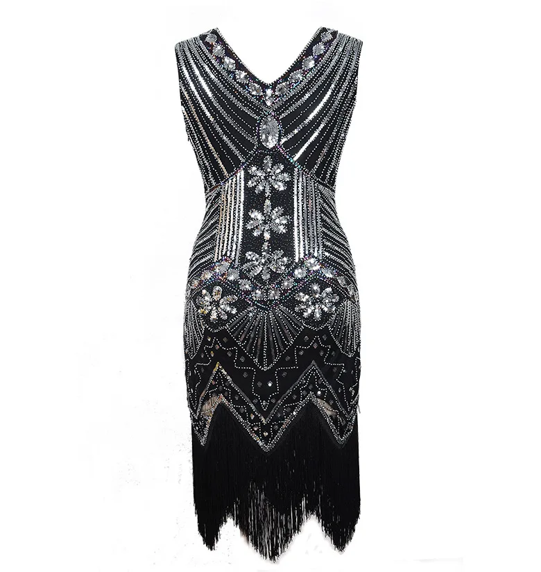 Женское платье для вечеринки, Robe Femme 1920s Great Gatsby, платье миди с блестками и бахромой, летнее платье, Ретро стиль, женское вечернее платье