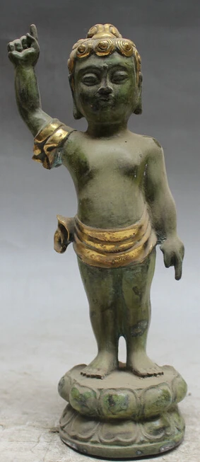 

Tibet Buddhism Bronze Gilt Small Young Shakyamuni Amitabha Buddha Stand Statue S0706