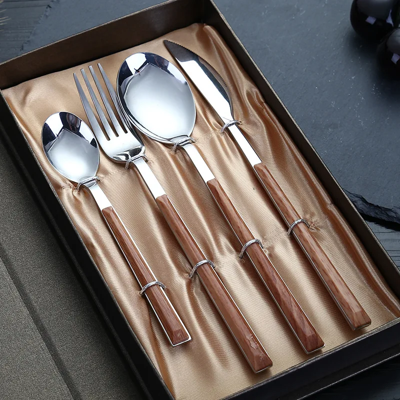

yooap Stainless steel knife spoon fork new wooden handle set cutlery steak knife main meal spoon main meal fork dessert spoon