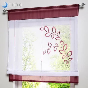 

HTEXQ Roman Shade European Window Curtain Embroidery Style Tie Up Kitchen Curtain Voile Sheer Tab Top Window Brand T