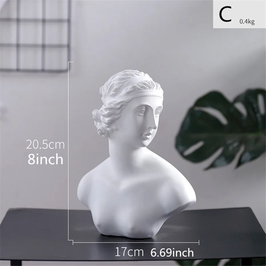Resin Figure Statue Plaster Figure Decoration Large Art Props Portrait Sculpture Model Human Head Ornament Gift Home Decoration (11)