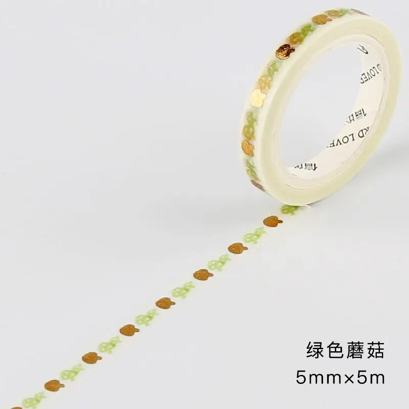 Cute Mushroom Gold Skinny Decorative Masking Washi Tapes,5mm*5m Diy Masking Tape for Scrapbooks, DIY Crafts, Cards, Journals - Цвет: G